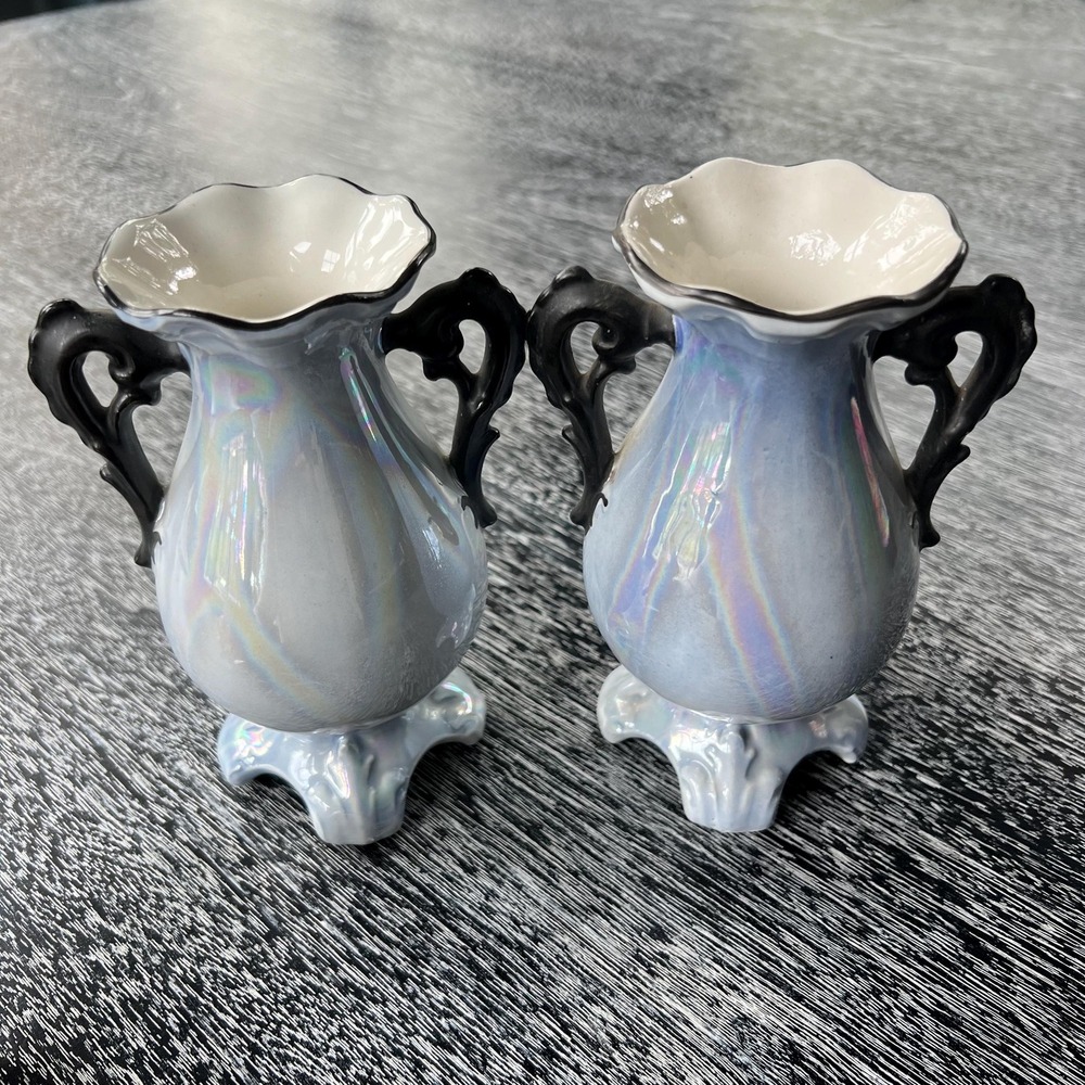 Pair of purple and black luster vases‎ made in Slovakia